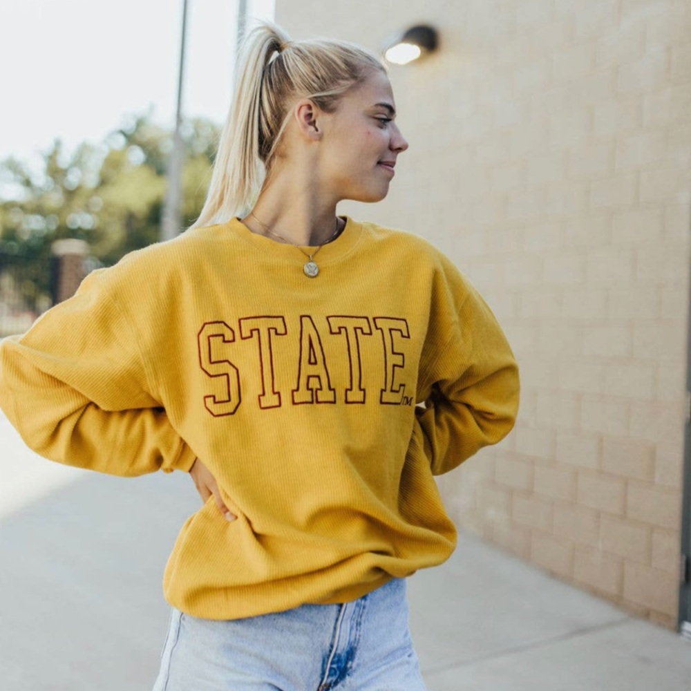 Red and Gold STATE ribbed oversized pullover